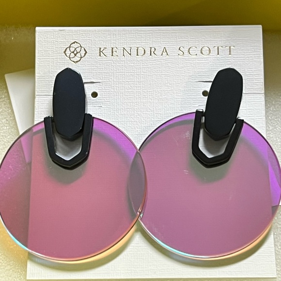 NWT Kendra Scott Didi Earrings Navy Gunmetal & Dichroic Stunning Rare & Retired! - Picture 3 of 9